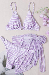 Purple Zebra Print O-Ring Three Piece Swimsuit Areous